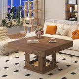 knoworld Square Coffee Table, Wooden Coffee Table with Storage and Cat House, Rustic Brown Cocktail Table for Living Room, Farmhouse Large Center Table knoworld