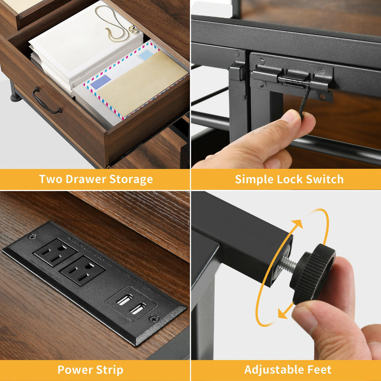 DWVO Dog Crate Furniture with Storage Shelves, Heavy Duty Dog Crate with Drawers & Charging Station, 39 Inch Dog Kennel Indoor Furniture for Large Dogs, Modern Dog Crate with Double Doors, Brown DWVO