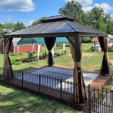 PURPLE LEAF Hardtop Gazebo 10' X 13' Outdoor Pavilion Metal Roof with Netting and Curtains Backyard Deck Garden Outside Permanent Heavy Duty Patio Aluminum Canopy PURPLE LEAF