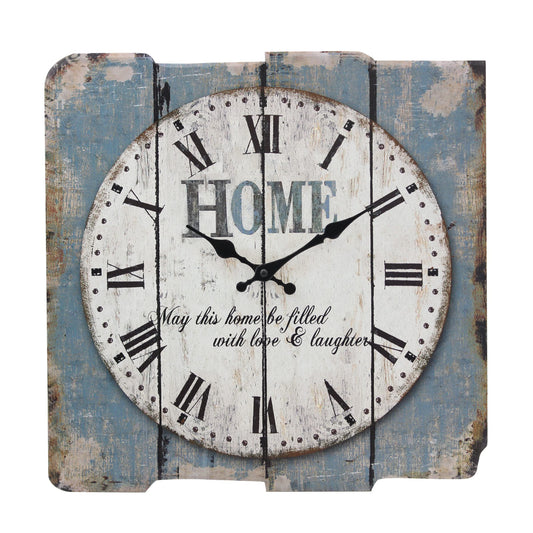 Stonebriar SB-6158A Worn Blue 15" Square White Wall Clock - WoodArtSupply