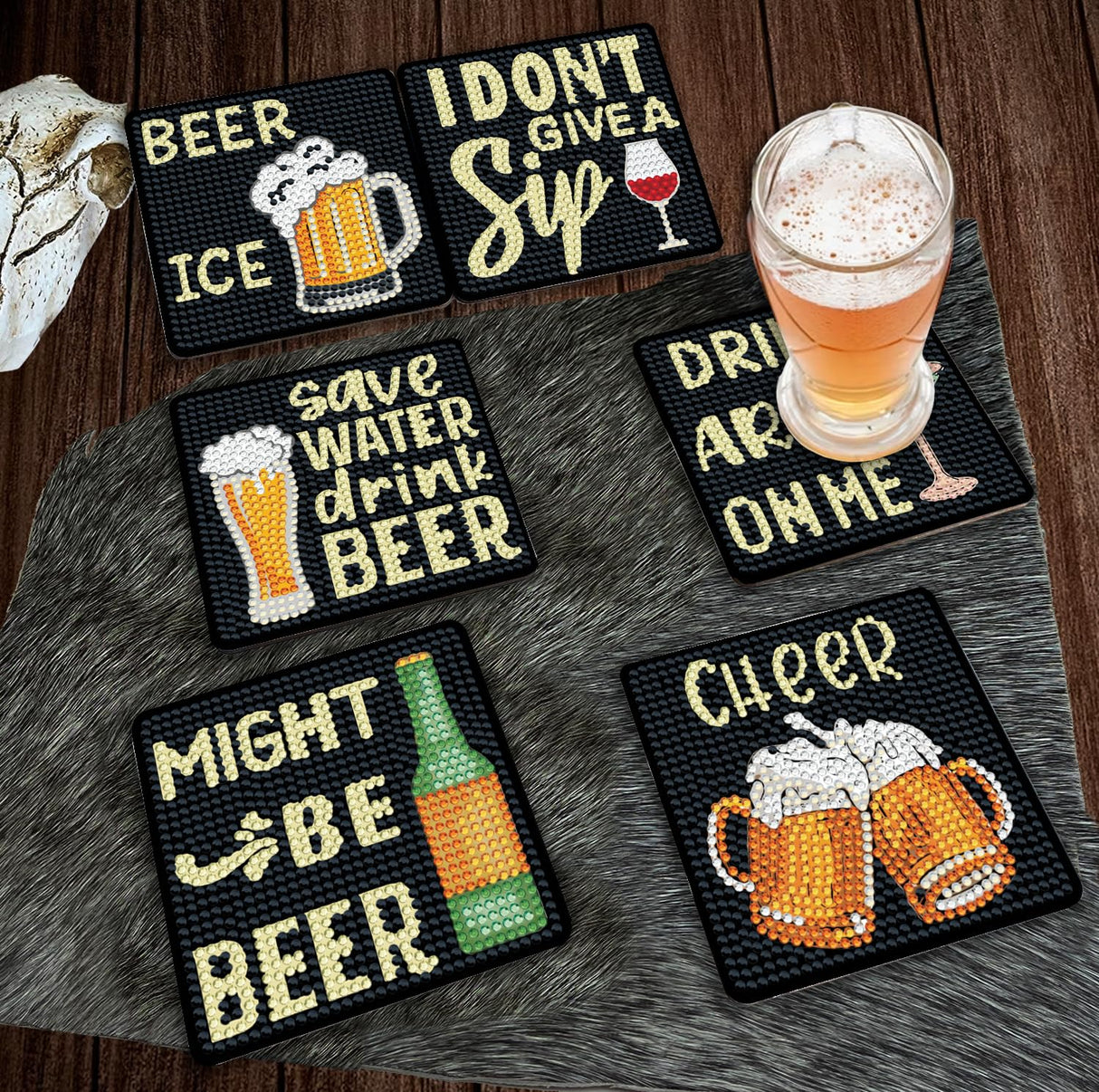 Nilyzit DIY Beer Coaster Diamond Painting Coasters Kits for Adults Small Diamond Art Kits Diamond Painting Kits for Adults Clearance adults'paint-by-Number Kits,Square Coasters,Funny Coasters Nilyzit