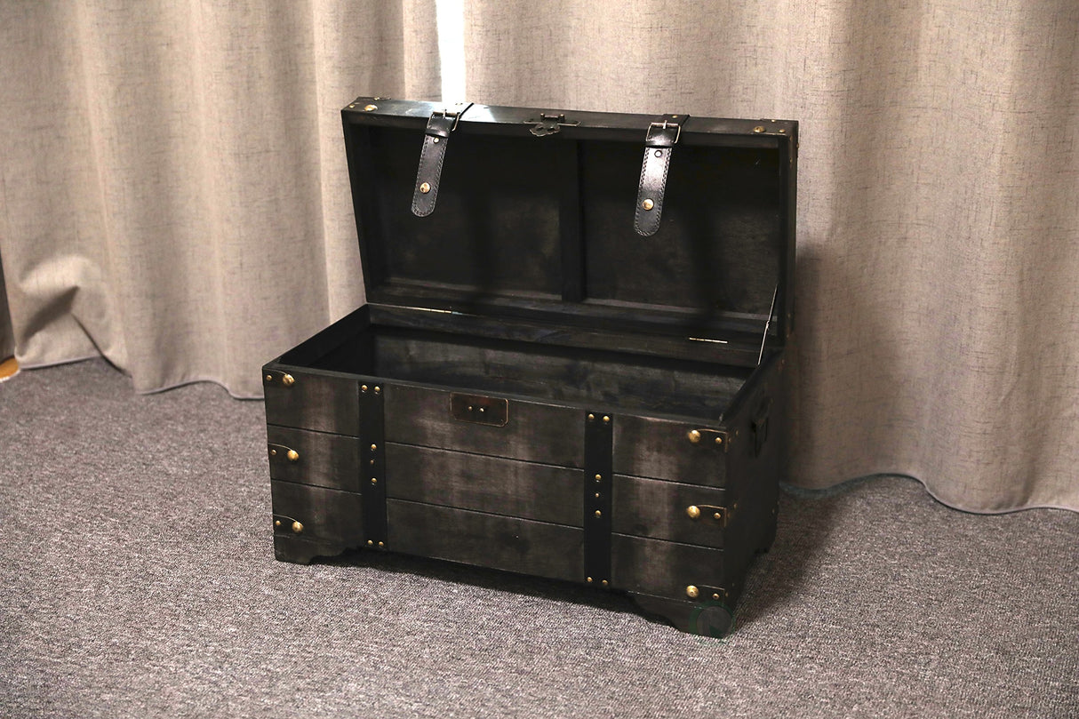 Vintiquewise Distressed Black Medium Wooden Storage Trunk Vintiquewise