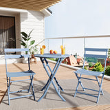 3 Piece Bistro Set Outdoor Indoor, Folding Bistro Table and Chairs Set of 2, Waterproof Patio Furniture for Balcony Porch Apartment Garden(Blue) Garvee