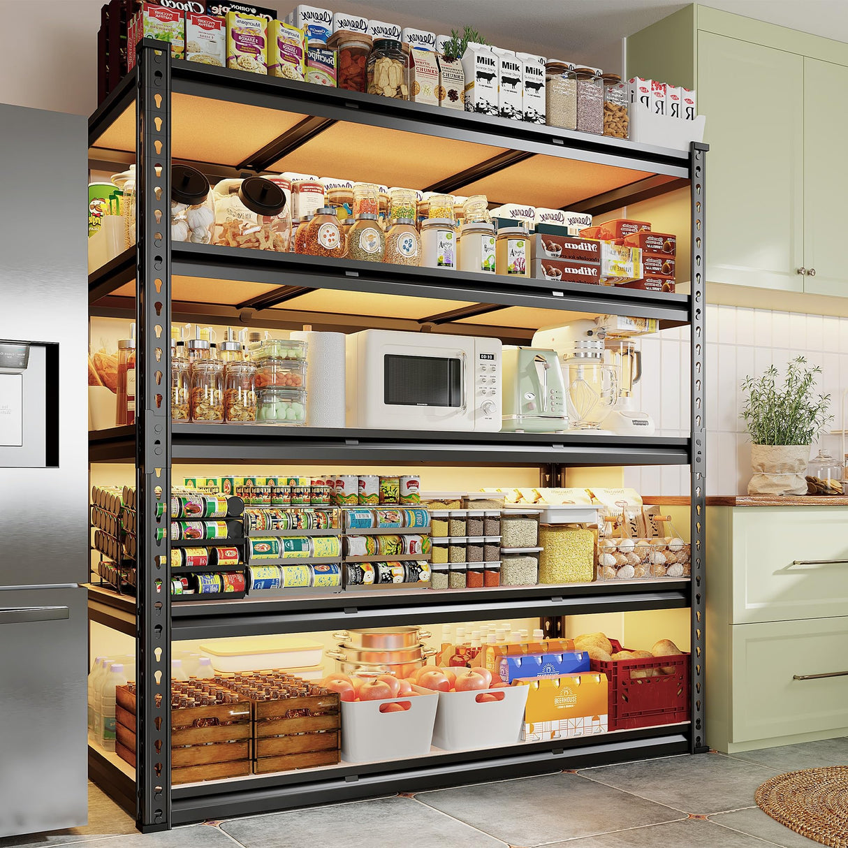 REIBII 48" W Garage Shelving, 3000LBS Storage Shelves Heavy Duty Shelving, 72" H Adjustable Metal Shelves for 5 Tier Garage Shelves Storage Rack Sturdy Industrial Shelving Unit, 72" H x 48" W x 18" D REIBII