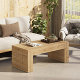 COZAYH Modern Rustic Wood Coffee Table with Thick Legs, Rectangular Living Room Center Table, Natural Finish Design, Sturdy Farmhouse Style for Home Decor, Office, Brown COZAYH