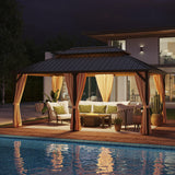 GAZEBEST 12x18 ft Hardtop Gazebo Outdoor Aluminum Patio Gazebo Double Roof Galvanized Steel Gazebo Canopy with Netting and Curtains,for Garden Patio,Patio Backyard,Deck and Lawns GAZEBEST