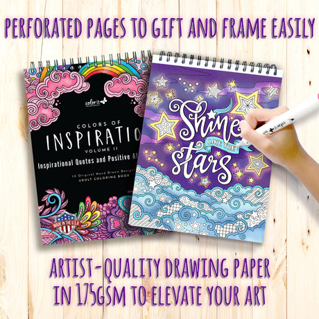 ColorIt Colors of Inspiration, Volume II - Inspirational Quotes and Positive Affirmations Adult Coloring Book, 50 Original Designs, Spiral Binding, Lay Flat Hardback Book Cover, Ink Blotter ColorIt