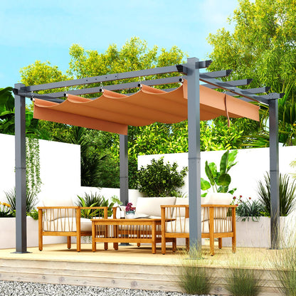 Aoxun Outdoor Pergola, 10‘×10’ Retractable Pergola, Aluminum Pergola Patio, Modern Pergola with Retractable Sun Shade Canopy for Gardens, Backyards and Decks