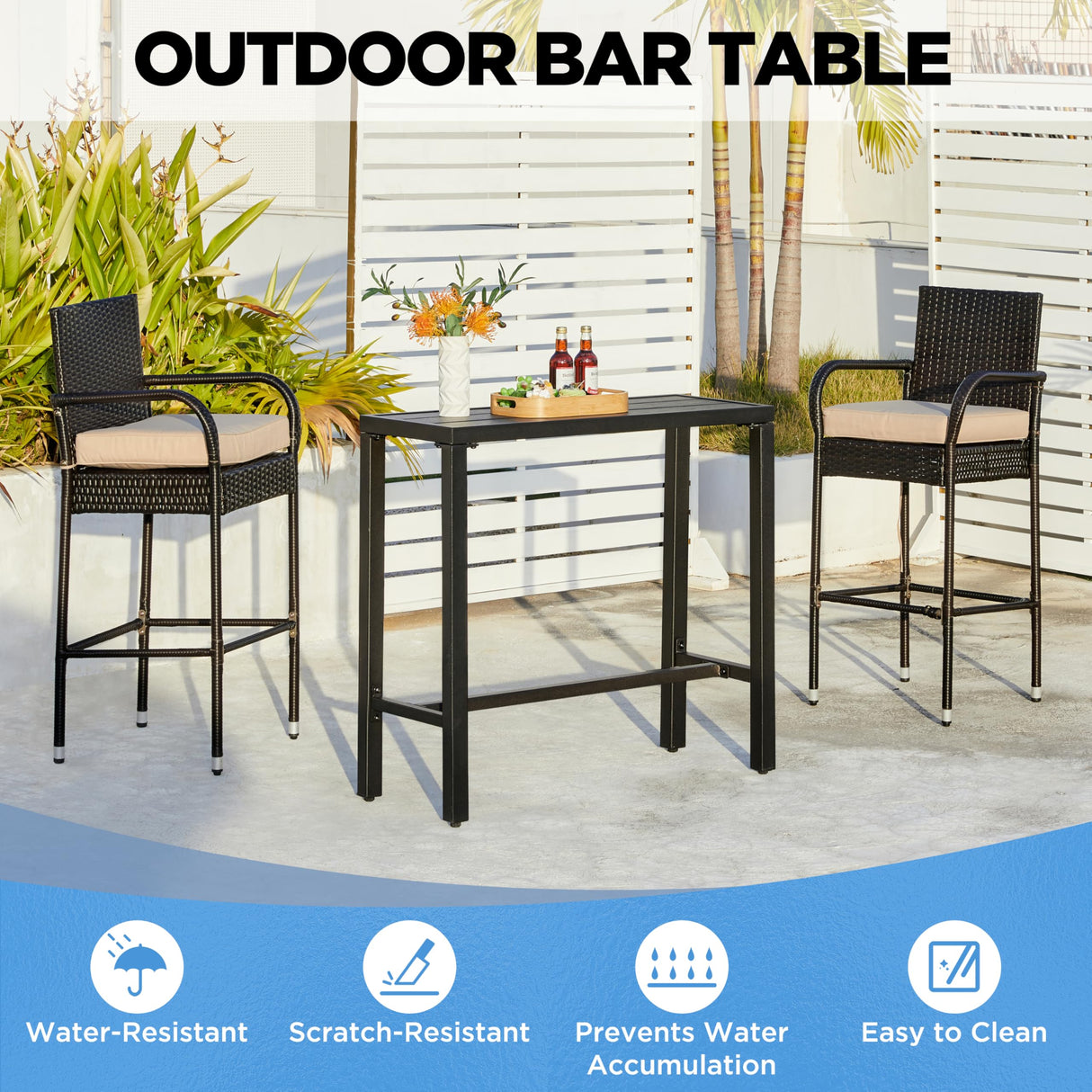 Yaheetech Outdoor Bar Table, 39'' Square Bar Height Dining Table with Weather Resistant Waterproof Top, Outdoor Furniture for Hot Tub, Garden, Patio, Pool Deck, Lawn, Poolside Black Yaheetech