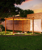 GarveeLife 10 x 13 Ft Wood-Grain Aluminum Pergola Outdoor Pergola with Retractable Canopy Sun Shade Shelter for Garden, Patio, Backyard, Deck - Khaki GarveeLife