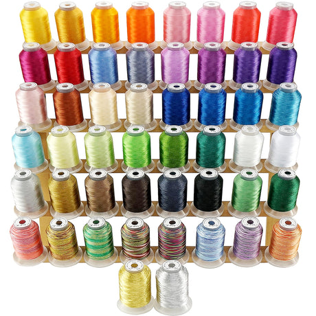New brothread 50 Spools Embroidery Machine Thread Kit Including 40 Brother Colors+8 Variegated Colors+2 Metallic Colors for Brother Janome Singer Pfaff Husqvarna Embroidery Sewing Machines New brothread