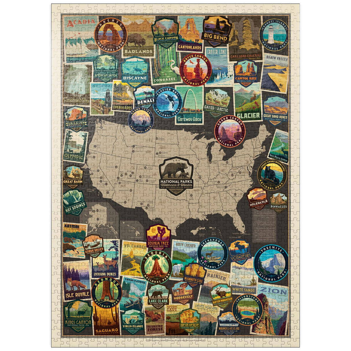MyPuzzle 63 American National Parks: Collage Map, Vintage Poster - Premium 1000 Piece Jigsaw Puzzle for Adults MyPuzzle.com