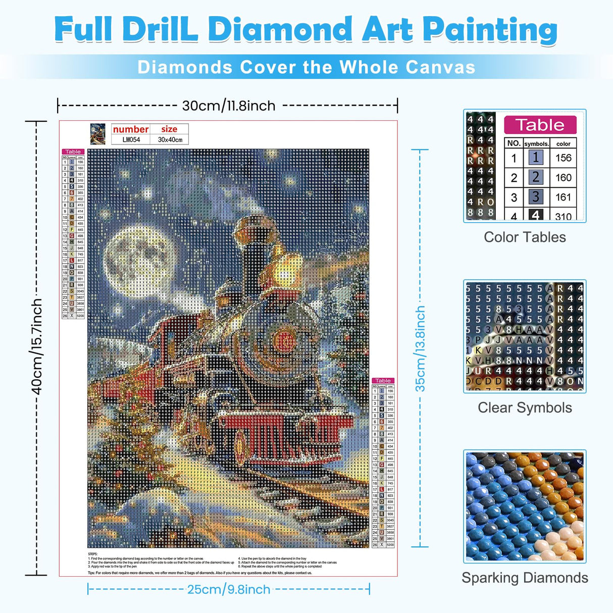 MOGTAA Christmas Diamond Art Kits for Adults, 5D Full Drill Christmas Train Diamond Painting Kits for Adults Beginner, DIY Round Diamond Dots for Adults, Gem Art for Home Wall Decor 12 X 16 Inch MOGTAA