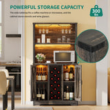 YITAHOME Wine Bar Cabinet, LED Farmhouse Liquor Cabinet Coffee Bar with Adjustable Shelves, 65 Inch Buffet Kitchen Storage Cabinet for Dinning Room, Kitchen, Living Room, Dark Rustic Oak YITAHOME