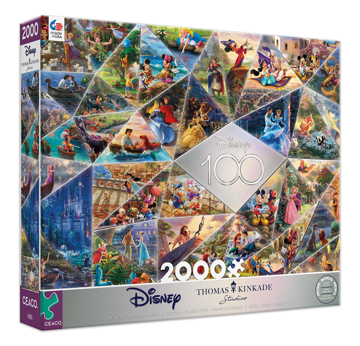 Ceaco - Disney's 100th Anniversary - Thomas Kinkade - 100th Anniversary Collage - 2000 Piece Jigsaw Puzzle, 38 x 26 Ceaco