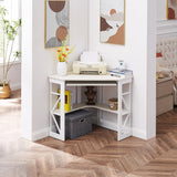 VECELO Corner Computer Desk 41 x 30 inches with Smooth Keyboard & Storage Shelves for Home Office Workstation, White VECELO