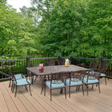 Hanover Traditions 11-Piece Patio Dining Set with 10 Stationary Chairs, Plush Blue Cushions, and Extra Large Dining Table, Patio Dining Set for 10, All-Weather Rust-Resistant Luxury Outdoor Dining Set Hanover