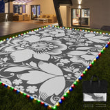 RV Outdoor Rug with Lights 5x8ft, Outdoor Camping Rug, Waterproof, Easy Cleaning, Non Shedding, Foldable and Portable, Reversible Mats for RV, Deck, Beach, Camping, Patio, Picnic (Grey & White) Pafolo