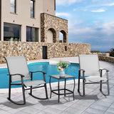 Vongrasig 3 Piece Outdoor Rocking Bistro Set, Textilene Fabric Small Patio Furniture Set, Front Porch Rocker Chairs Conversation Set with Glass Table for Lawn, Garden, Balcony, Poolside (Light Gray) Vongrasig
