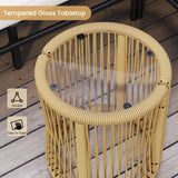 Yaheetech 3 Pieces L-Shaped Conversation Sofa Set, Outdoor Patio Furniture Set w/Detachable Lounger, Thick Cushions, Glass Side Table for Patio, Backyard, Porch, Garden Yaheetech