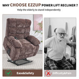 EZZUP Lay Flat Recliner with Vibration Massage and Lumbar Heating, 26" Wide Recliner with Infinite Position and 2 Remote Controls, Soft Chenille Lift Chair for Living Room, Chocolate EZZUP