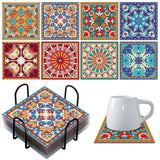 Purpeak 8 Pcs Diamond Coasters Diamond Painting Coasters DIY Mandala Kits with Holder Square Boho Paisley Art 5d Kits for Beginners Adults Craft Purpeak