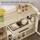 BELLEZE 55" Wine Cabinet, Sideboard Buffet with Wine Rack and Glass Holder, Home Coffee Bar Freestanding Liquor Cabinet with Display Glass Doors for Living Room, Dining Room - Marcel (White Lotus) BELLEZE