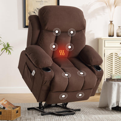 BOSMILLER Power Lift Recliner Chair with Heat and Massage Electric Fabric Recliner Chair for Elderly with Side Pocket, USB Charge Port, Remote Control for Living Room (Deep Brown)