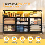 EnHomee Dresser for Bedroom with LED Lights & Charging Station, 7 Drawer Dresser with Open Shelf, Fabric Bedroom Dressers & Chest of Drawers for Closet, Entryway, Hallway, 4 Hooks, Rustic Brown EnHomee