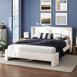LIKIMIO Queen Bed Frame with Headboard, Upholstered Bed Frames with USB Ports, Base Cama Bed Frame No Box Spring Needed, Cream White LIKIMIO