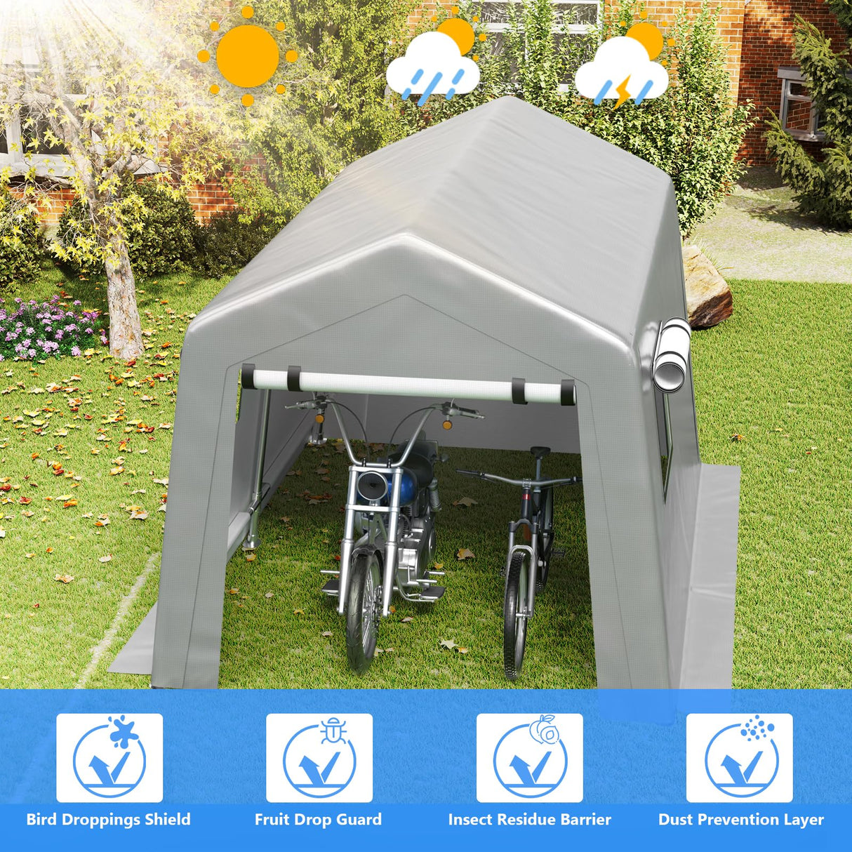 Jocoevol 8x10 ft Carport Heavy Duty Tent with Roll-up Windows, Portable Garage with Galvanized Steel Tubes, Car Canopy All-Season Tarp for Car Boat Truck Motorcycle Jocoevol