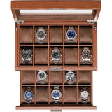 ROTHWELL 20 Slot Leather Watch box - Luxury Case Display Jewelry Organizer, Locking Display Case Holder with Large Real Glass Top - Watch Box Organizer for Men and Women (Tan/Brown) ROTHWELL