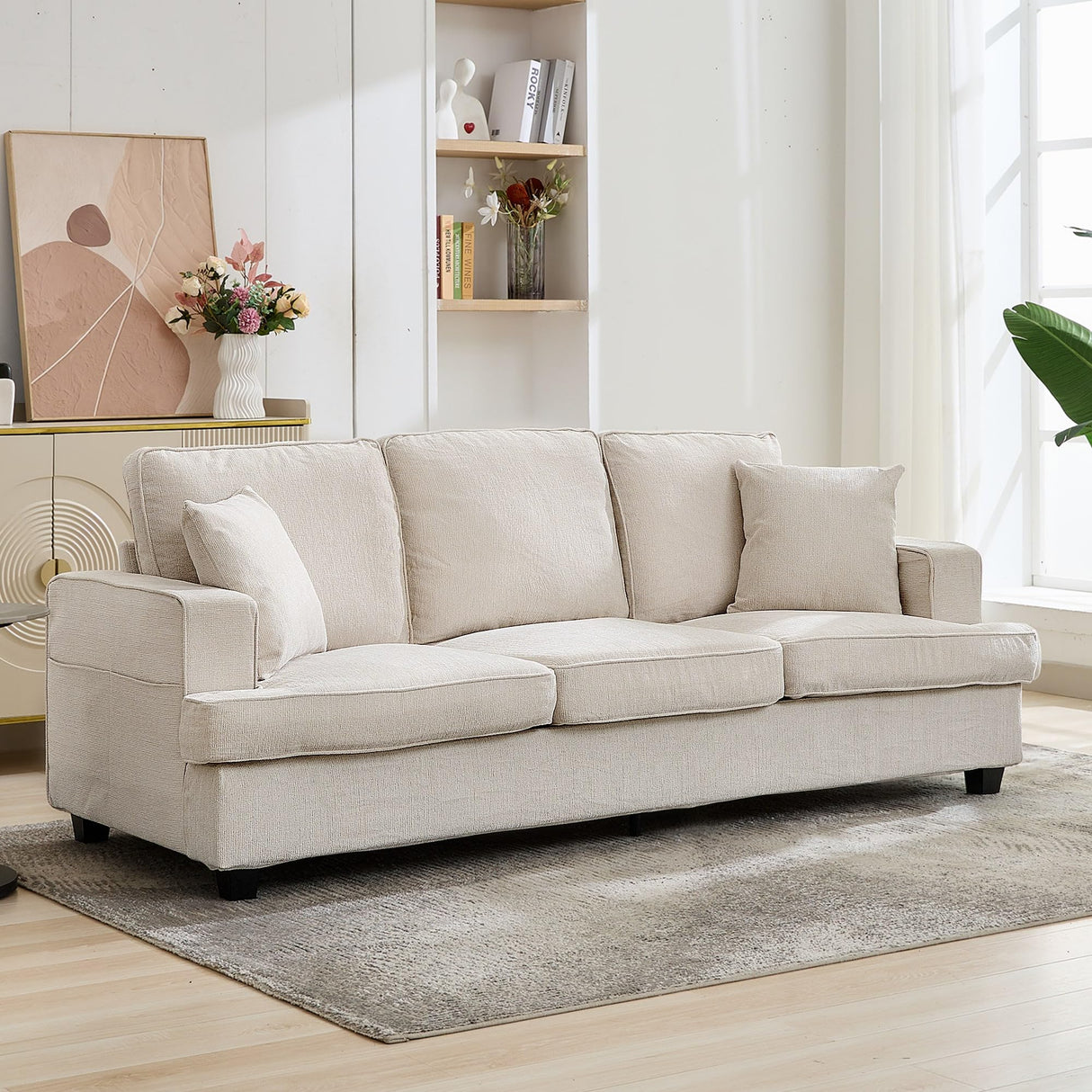 Couches for Living Room, 89 inch Cloud Couch Sofa in Chenile with Extra Comfy Soft Deep Seats, Modern 3 Seater Sofas for Living Room Bedroom Office Apartment, Beige Korser
