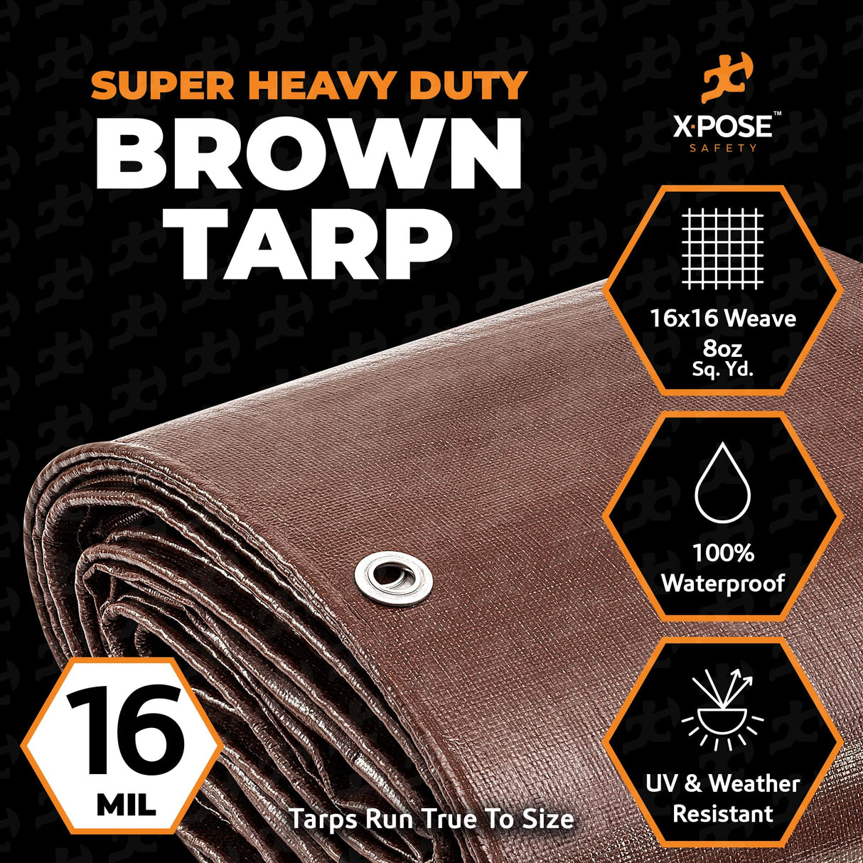 20' x 40' Super Heavy Duty 16 Mil Brown Poly Tarp Cover - Thick Waterproof, UV Resistant, Rip and Tear Proof Tarpaulin with Grommets and Reinforced Edges - by Xpose Safety Xpose Safety