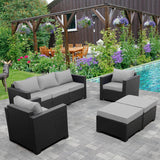 Rattaner Outdoor Wicker Furniture Couch Set 5 Pieces Patio Furniture Sectional Sofa with Grey No-Slip Cushions and Waterproof Covers Rattaner