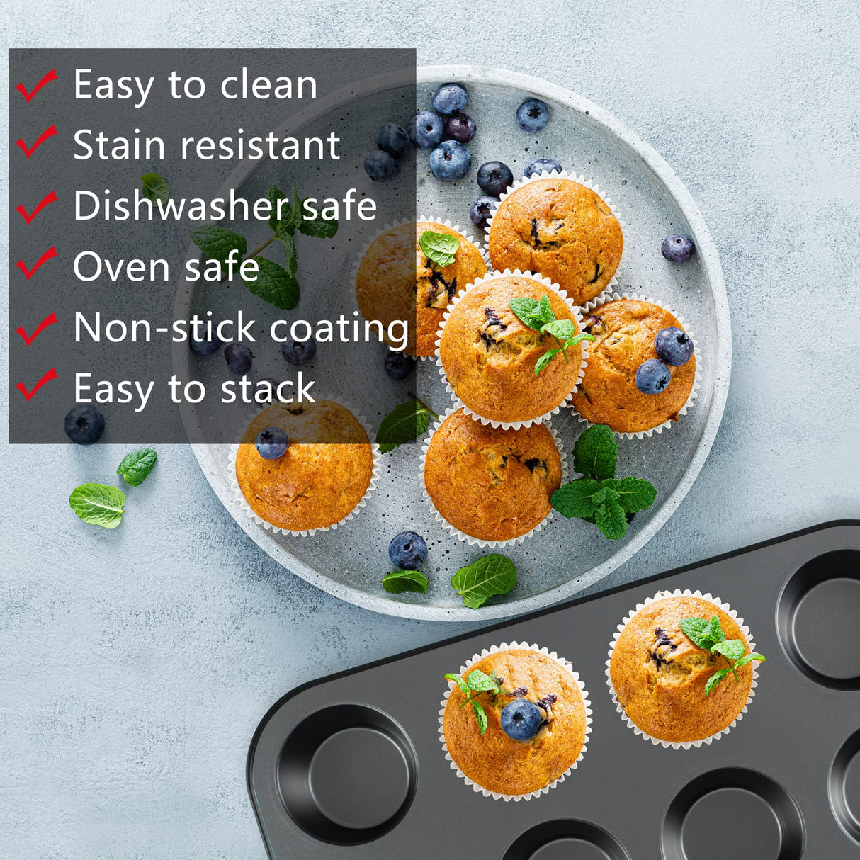Baking Pans Nonstick Set, 5-Piece Bakeware Sets with Round/Square Cake Pan, Muffin Pan, Loaf Pan, Roast Pan, Baking Sheets for Oven, mobzio Kitchen Cookware Sets Baking Supplies mobzio