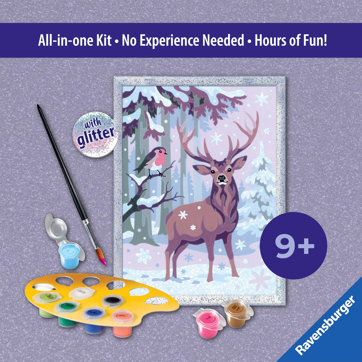 Ravensburger - CreArt - Festive Friends - Paint by Number Kit - Adorable Woodland Scene - Premium Paints and Glitter for That Magical Quality - Ages 9+ Ravensburger