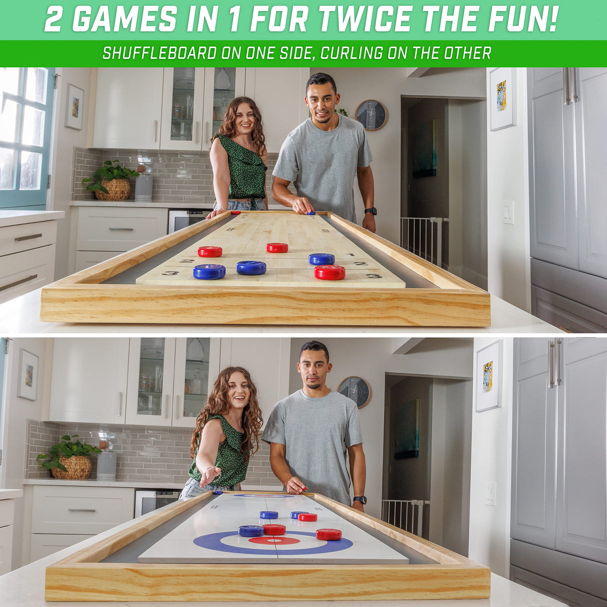 GoSports Shuffleboard and Curling 2 in 1 Board Games - Classic Tabletop or Giant Size - Choose Your Style GoSports