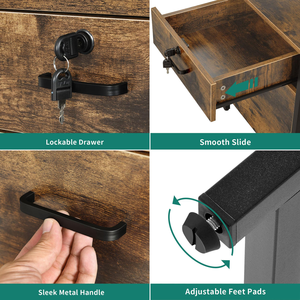 DWVO U Shaped Desk with Drawers, 79" Reversible L Shaped Desk with Power Outlets & LED Lights, Corner Computer Desk with Monitor Stand & Storage Shelves, Rustic Brown DWVO