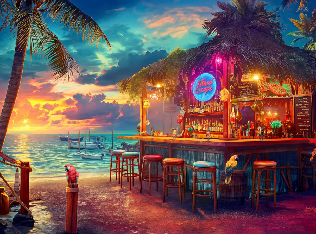 Prime Time Puzzles 1000 Piece Jigsaw Puzzle for Adults - Beach Bar at Sunset - Challenging Puzzle Perfect for Game Nights - 1000 Piece Puzzle for Adults. 20x27 inches(Island Escape) Prime TIme Puzzles