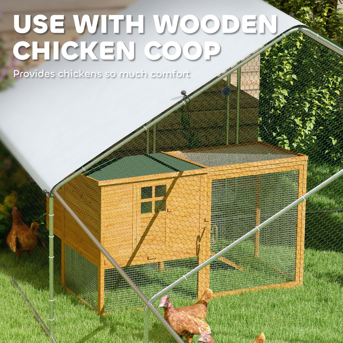 PawHut Large Chicken Coop Metal Chicken Run with Waterproof and Anti-UV Cover, Spire Shaped Walk in Fence Cage Hen House for Outdoor and Yard Farm Use, 1" Tube Diameter, 9.8' x 32.8' x 6.4'