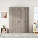 Merax 4 Doors Storage Wardrobe with Hanging Rail, Large Wardrobe Closet with 1 Drawer, Wooden Wardrobe Closet Organizer with Top Cabinet for Bedroom, Laundry Room, Gray Merax