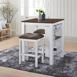 WOODHOMER 3-Piece Wooden Dining Table Set, Kitchen Island with Seating for 2, Kitchen Bar Table with Stools, Counter Height Dining Table Set, Antique Dark Oak & White, Farmhouse Style WOODHOMER