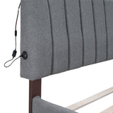 YOPTO Teddy Fleece Queen Size Upholstered Platform Bed with Trundle and Headboard,Modern Wooden Bed Frame W/LED Light,Versatility,No Box Spring Required,for Suite Apartment Bedroom,Gray YOPTO