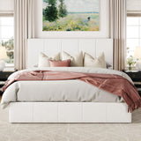 Allewie Full Size Velvet Lift Up Storage Bed Frame, Vertical Channel Tufted Headboard, Hydrualic Underneath Storage, Upholstered Platform Bed, Wooden Slats Support, No Box Spring Needed, White Allewie