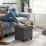 SONGMICS 15 Inches Cube Storage Ottoman, Bedroom Bench with Storage, Foot Stool with Feet, Holds Up to 660 lb, Dark Gray ULSF14GYZ SONGMICS