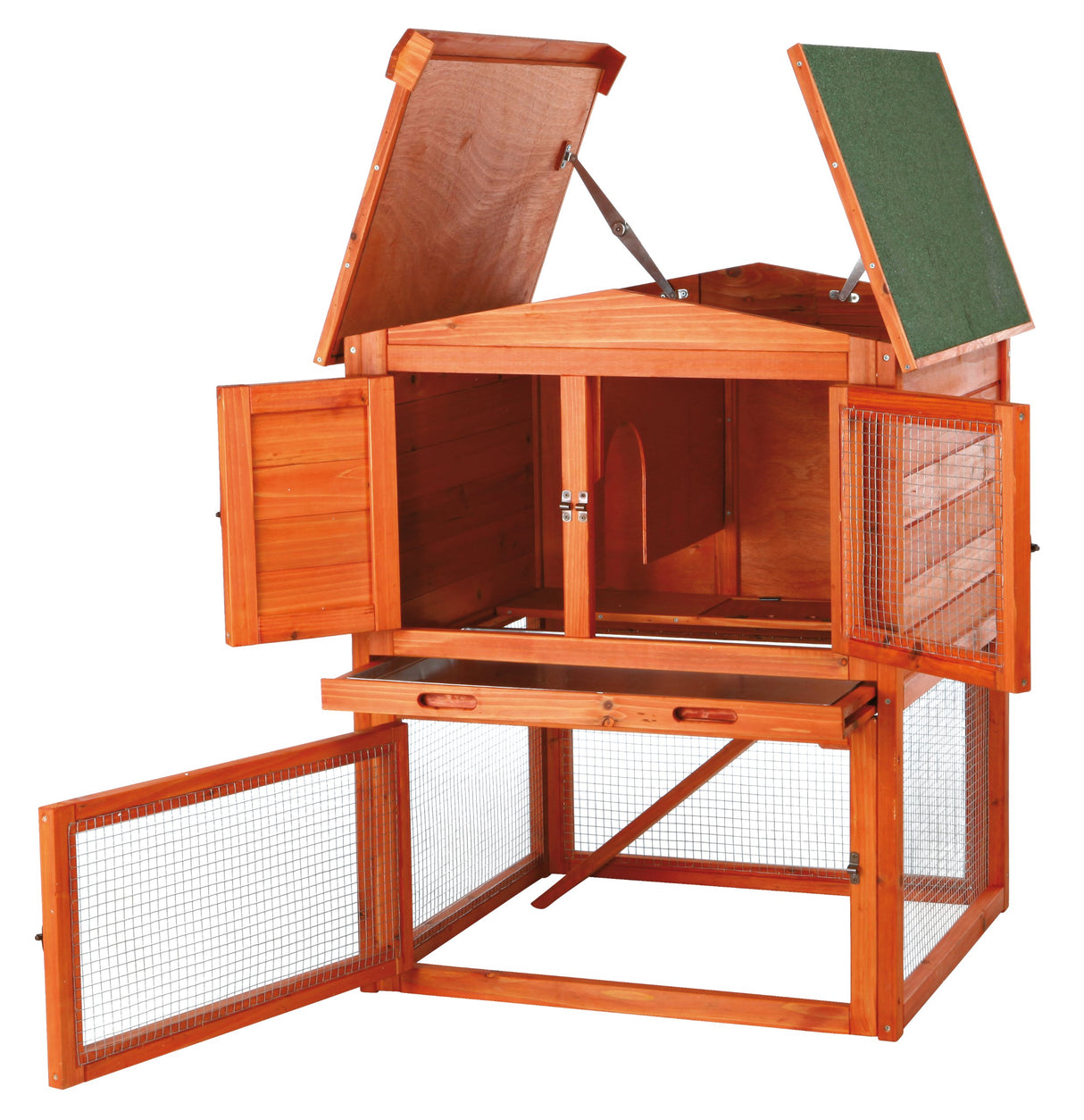 TRIXIE Natura Single Rabbit Hutch with Run, 2-Story with Ramp, Pull-Out Tray, Hinged Peaked Roof, for Rabbits or Guinea Pigs Small TRIXIE