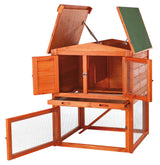 TRIXIE Natura Single Rabbit Hutch with Run, 2-Story with Ramp, Pull-Out Tray, Hinged Peaked Roof, for Rabbits or Guinea Pigs Small TRIXIE