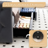 Daybed with Storage Drawers, Twin Size Velvet Upholstered Sofa Bedframe w/USB Port, Button Tufted Backrest and Nailhead Design Daybeds for Bedroom, No Box Spring Needed (Dark Grey, Twin w/Drawers) HMYFGD