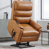 EZZUP Lay Flat Lift Chair with Heat and Massage, Dual Motor Recliner with Infinite Position, Up to 350 LBS Electric Power Lift, Yellow Brown Leather Recliner EZZUP